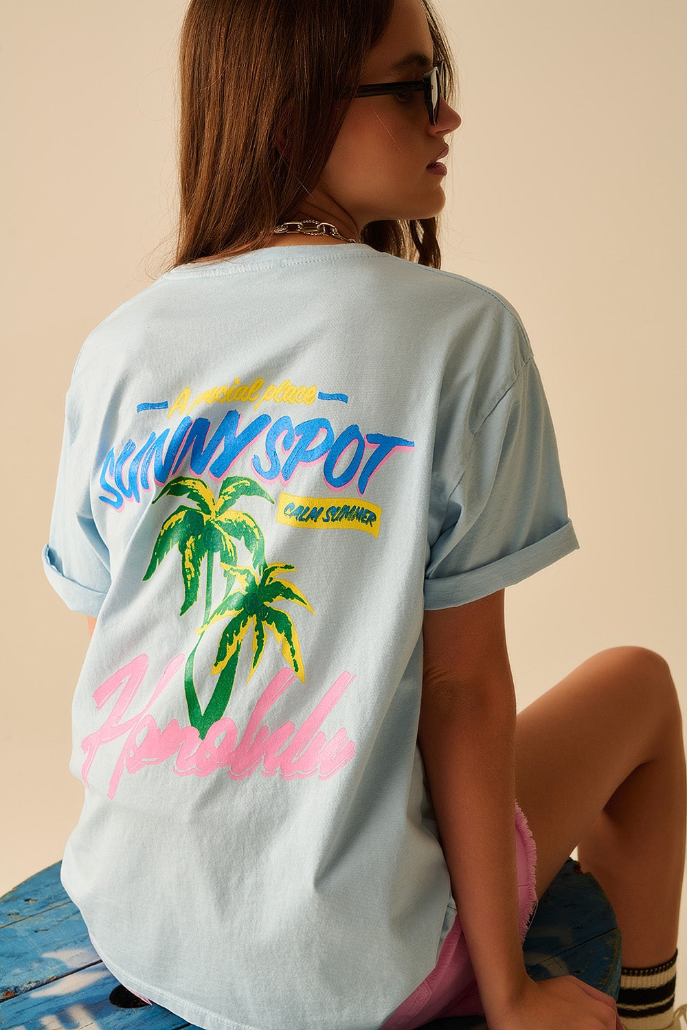 Blue T-Shirt with Honolulu Graphic