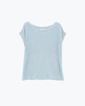 Boat Neck Ribbed Sweater with Cap Sleeves in Blue