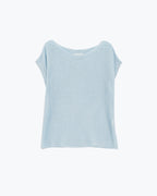 Boat Neck Ribbed Sweater with Cap Sleeves in Blue
