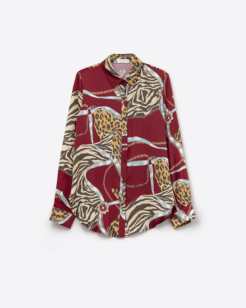 Bold Red Abstract Print Long-Sleeved Shirt