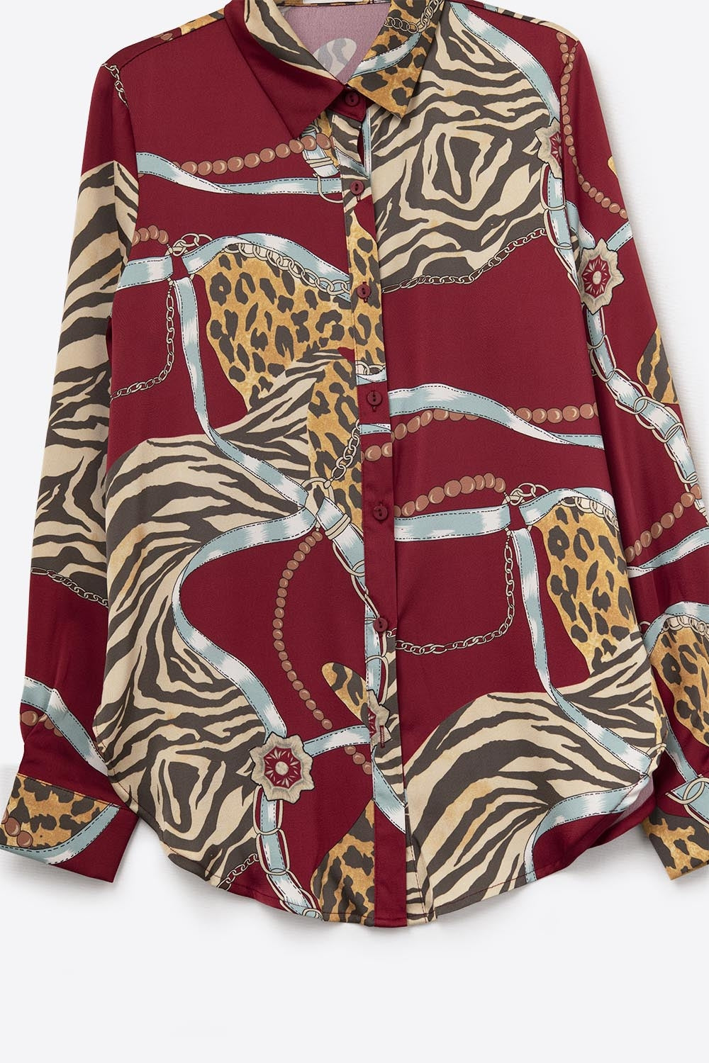 Bold Red Abstract Print Long-Sleeved Shirt