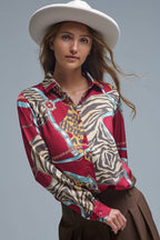 Bold Red Abstract Print Long-Sleeved Shirt