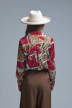 Bold Red Abstract Print Long-Sleeved Shirt