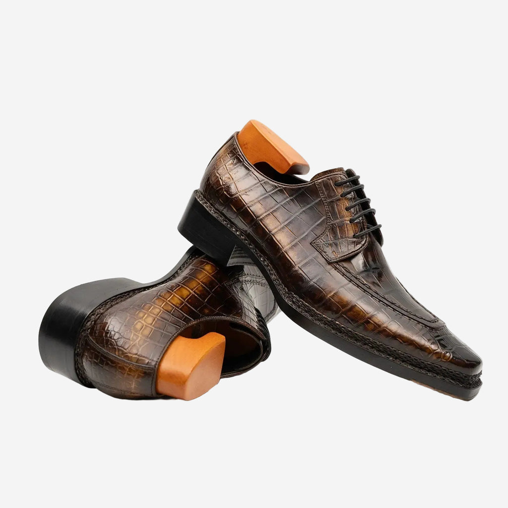 Brown Crocodile Derby Shoes Goodyear | Norwegian 8014