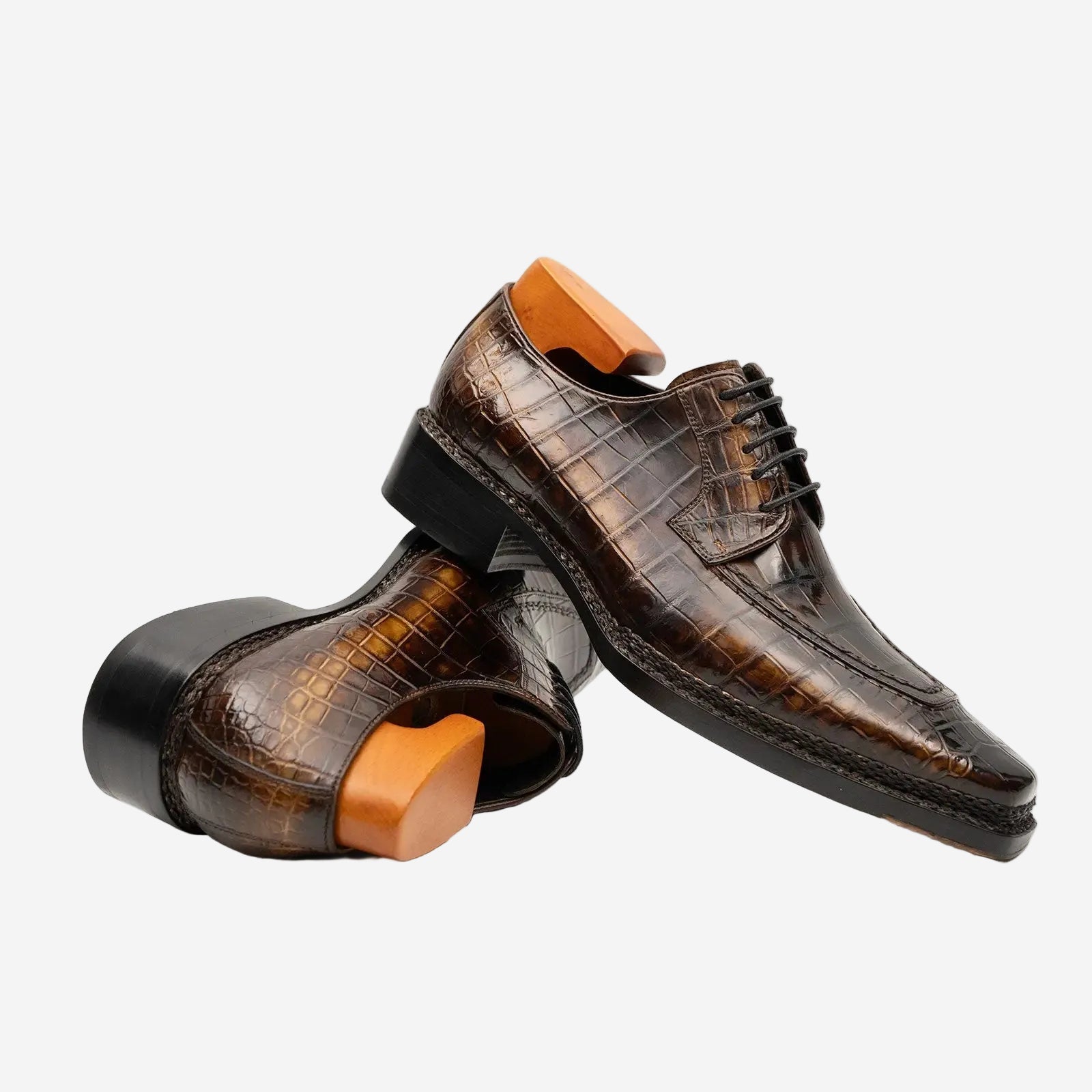 Brown Crocodile Derby Shoes Goodyear | Norwegian 8014
