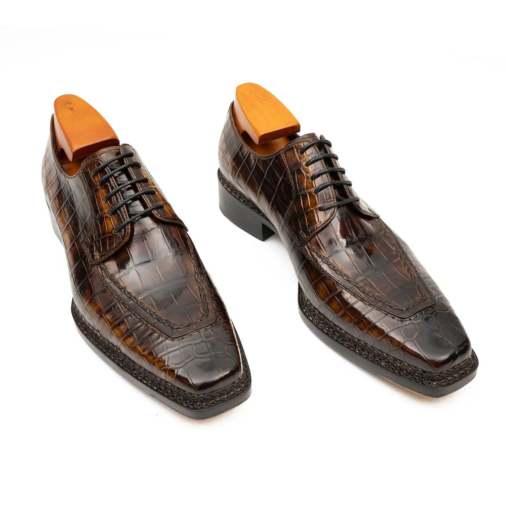 Brown Crocodile Derby Shoes Goodyear | Norwegian 8014