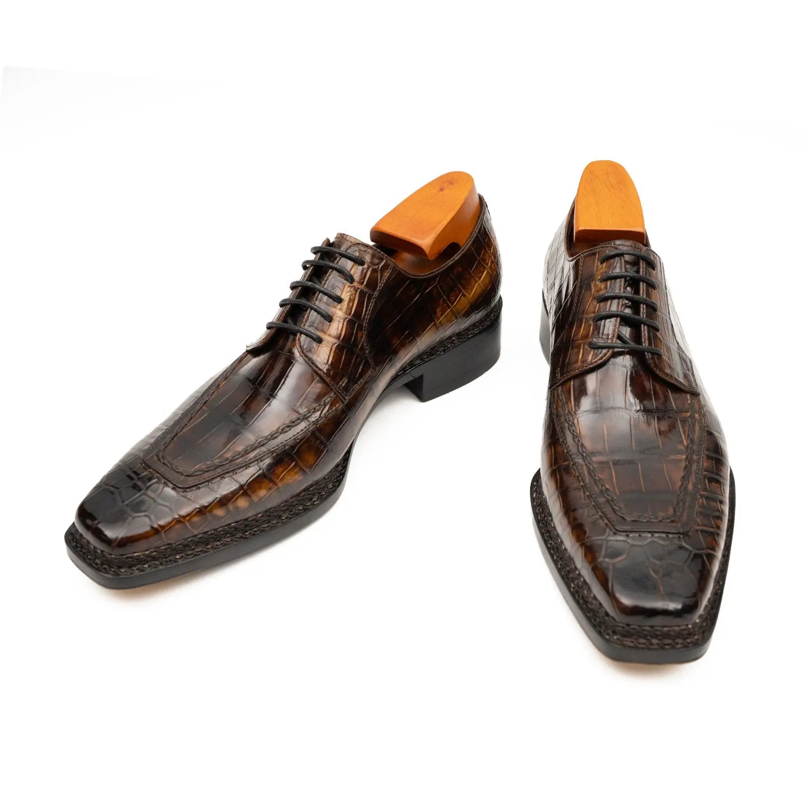 Brown Crocodile Derby Shoes Goodyear | Norwegian 8014