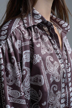 Brown Paisley Shirt with Voluminous Sleeves