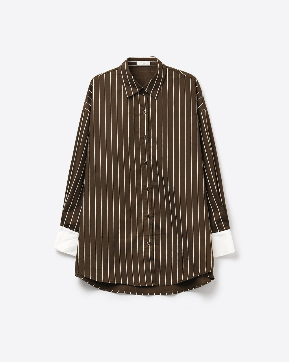 Brown Striped Long Sleeve Button-Up Shirt Dress