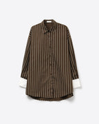 Brown Striped Long Sleeve Button-Up Shirt Dress