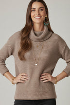Brown Ribbed Knit Sweater with a Roll Neck