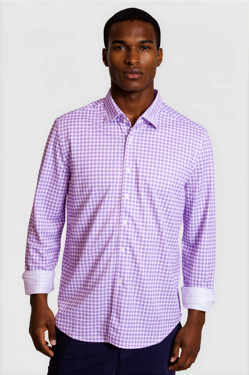 Mauro Long Sleeve Check Tech Shirt | Lavender