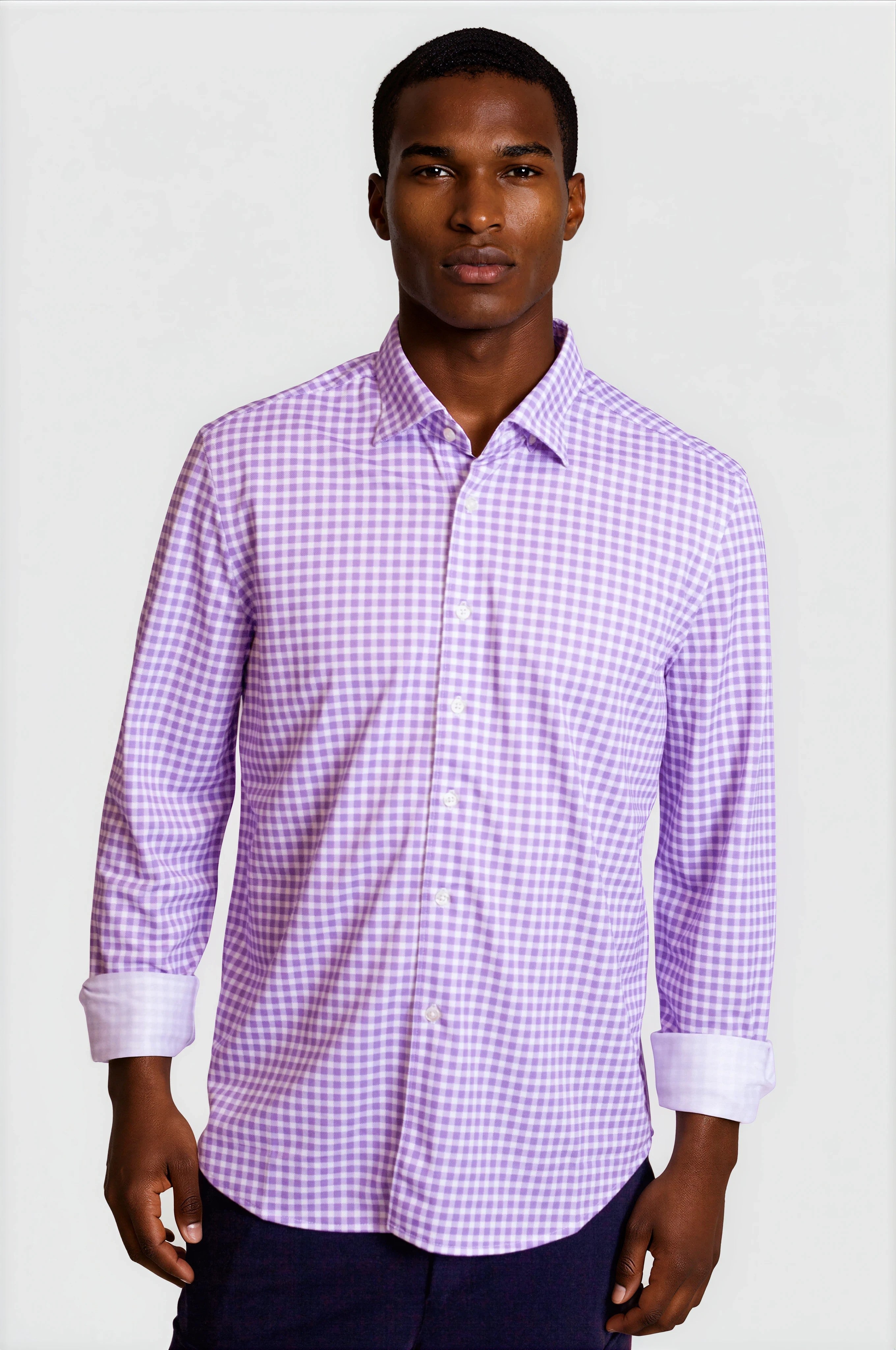 Mauro Long Sleeve Check Tech Shirt | Lavender