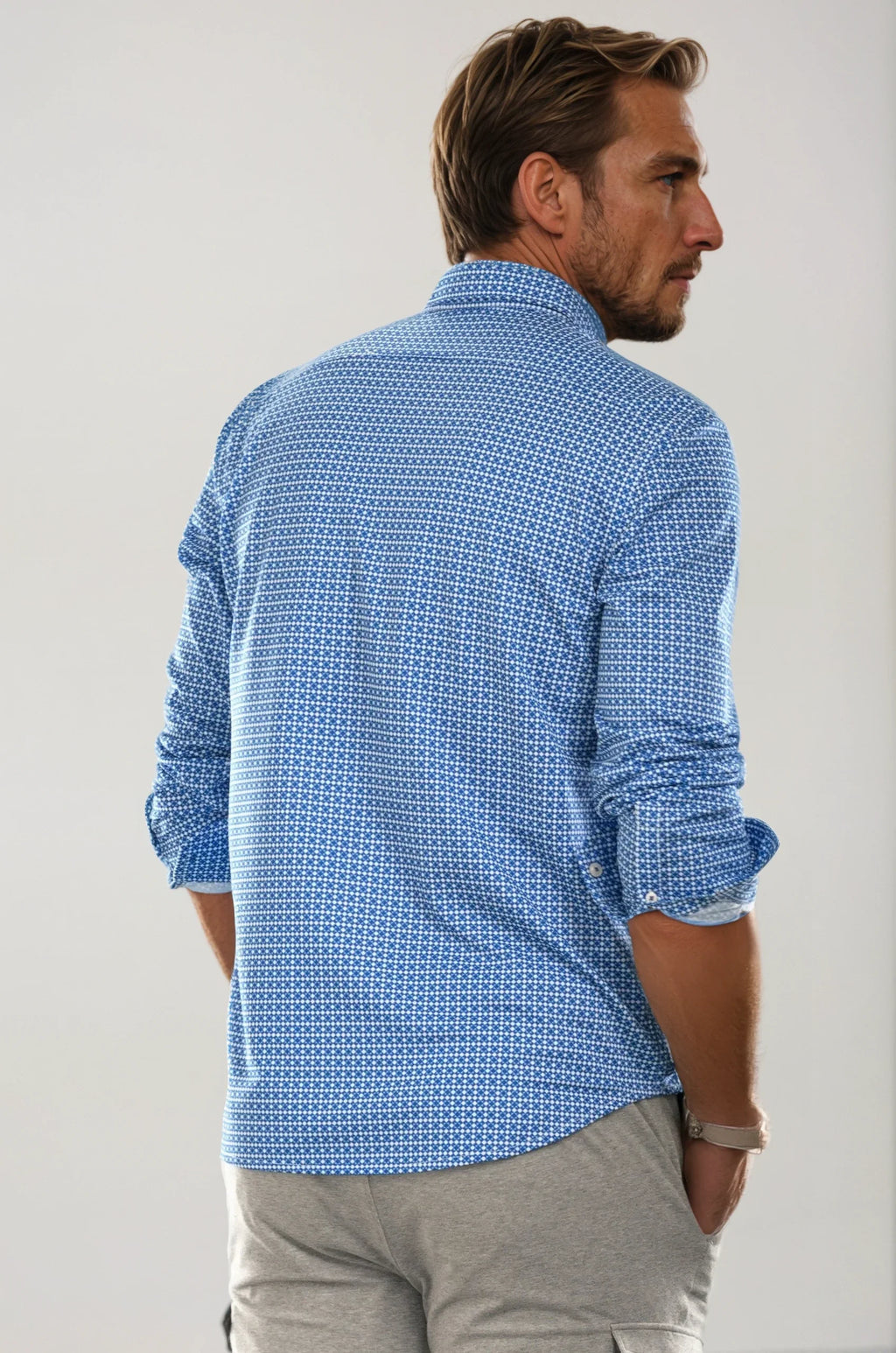 Swiss Check Long Sleeve Tech Shirt | Blue