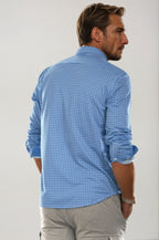 Swiss Check Long Sleeve Tech Shirt | Blue
