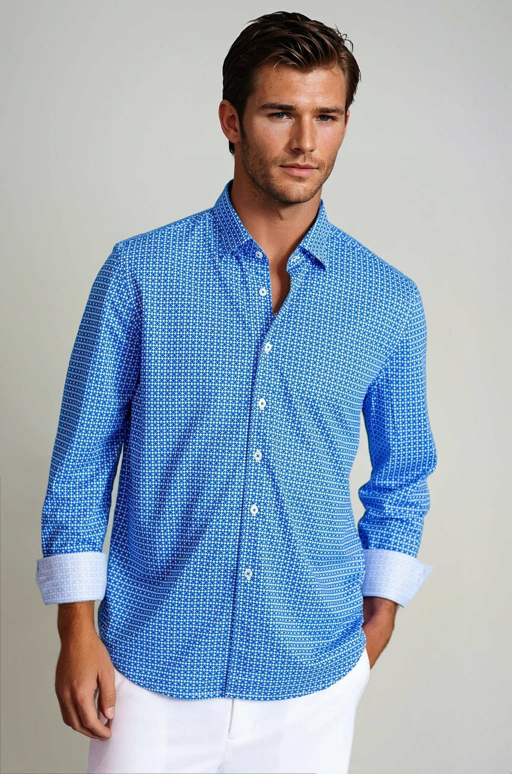 Swiss Check Long Sleeve Tech Shirt | Blue