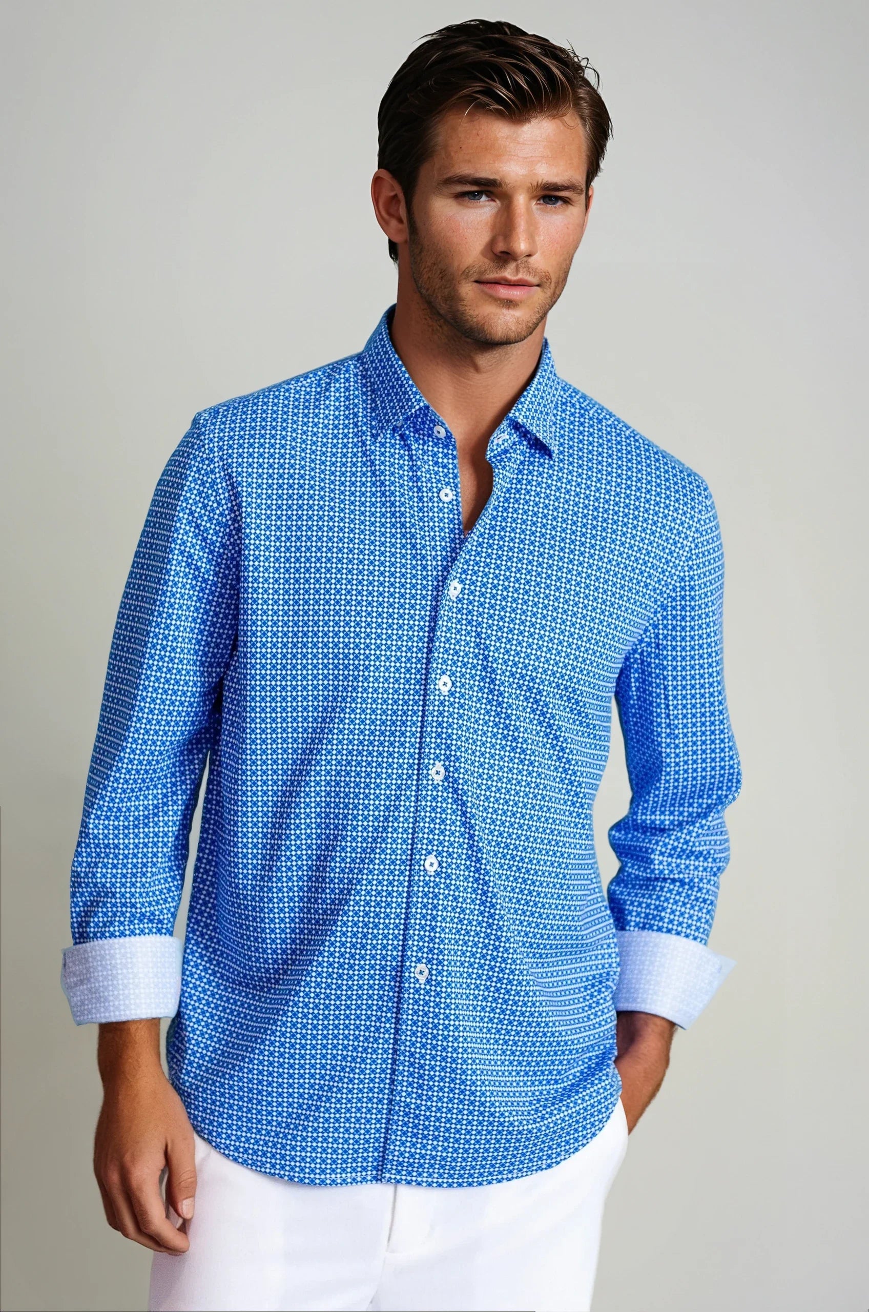 Swiss Check Long Sleeve Tech Shirt | Blue