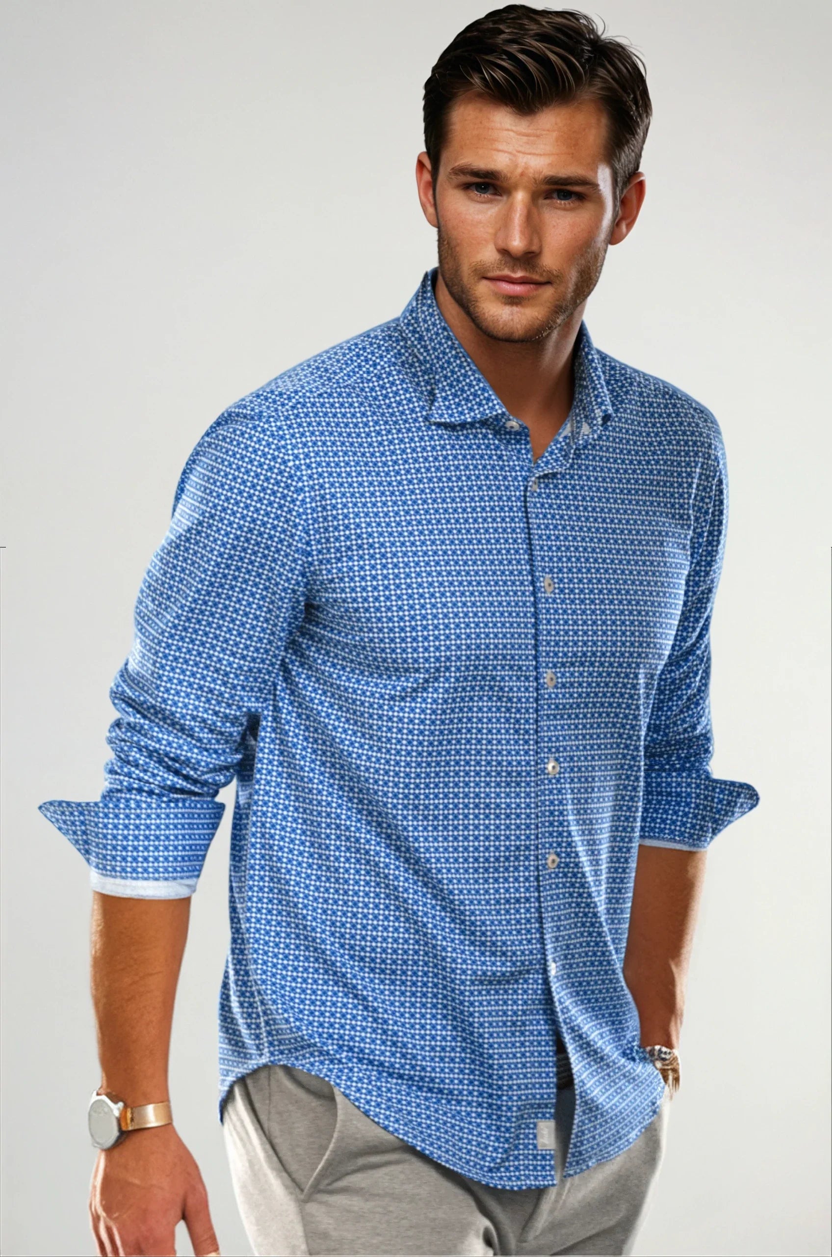 Swiss Check Long Sleeve Tech Shirt | Blue