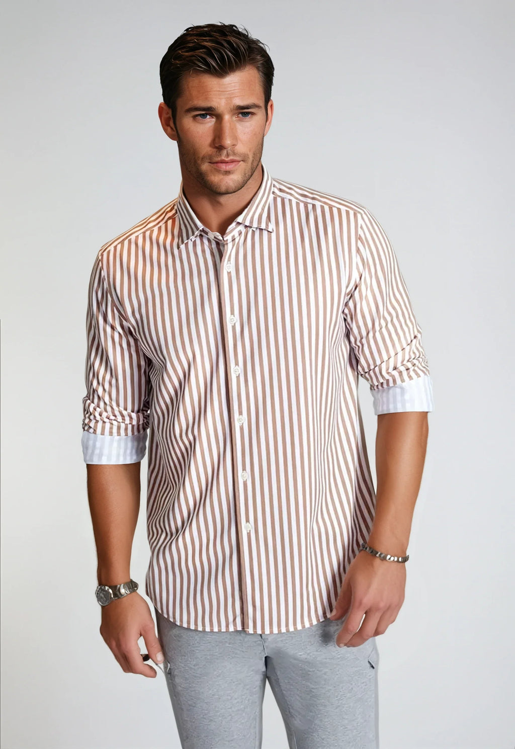 The Go Big Stripe Long Sleeve Tech Shirt | Espresso