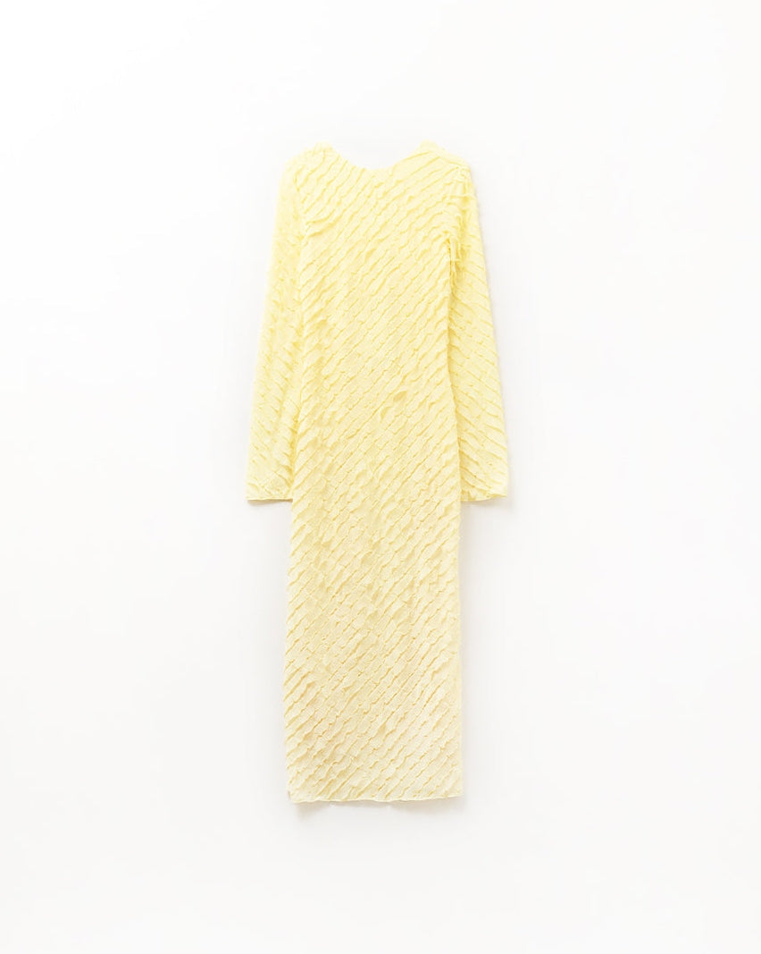 Butter Yellow Maxi Dress with Bias Mini Ruffle Design