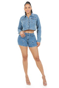Denim Crop Jacket and Shorts Set