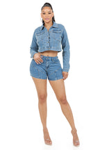 Denim Crop Jacket and Shorts Set