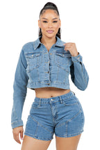 Denim Crop Jacket and Shorts Set