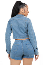 Denim Crop Jacket and Shorts Set