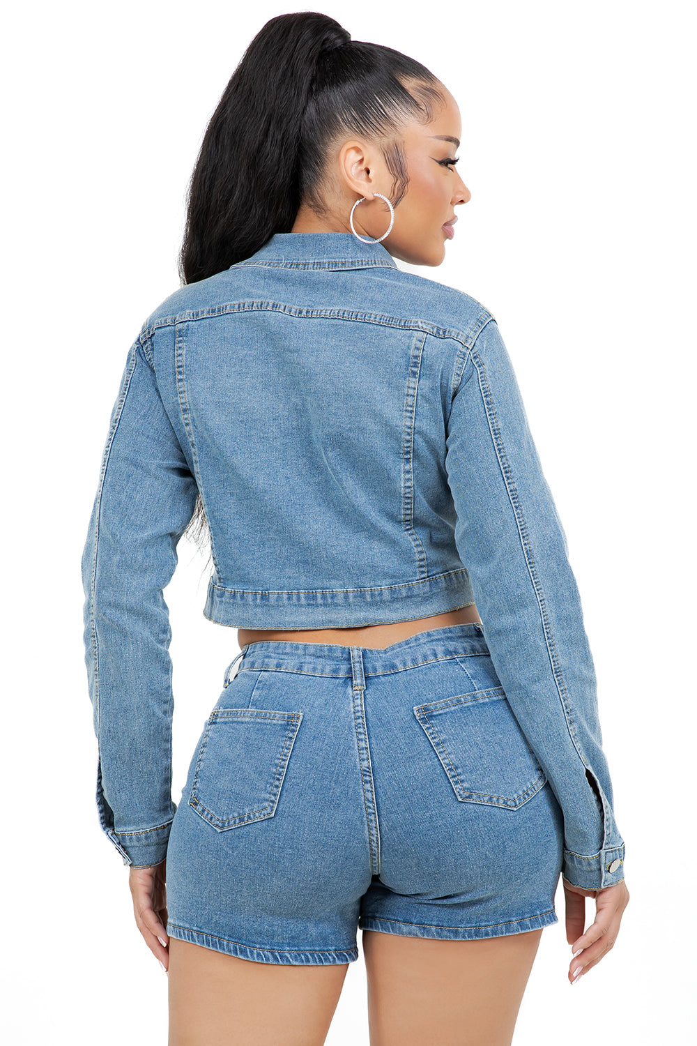 Denim Crop Jacket and Shorts Set