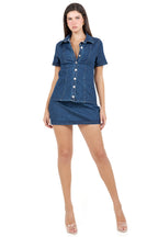 Short Sleeve Button Shirt and Mini Skirt Denim Set