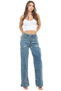 Women Denim Pants with Snap Buttons