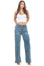 Women Denim Pants with Snap Buttons