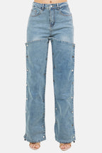 Women Denim Pants with Snap Buttons