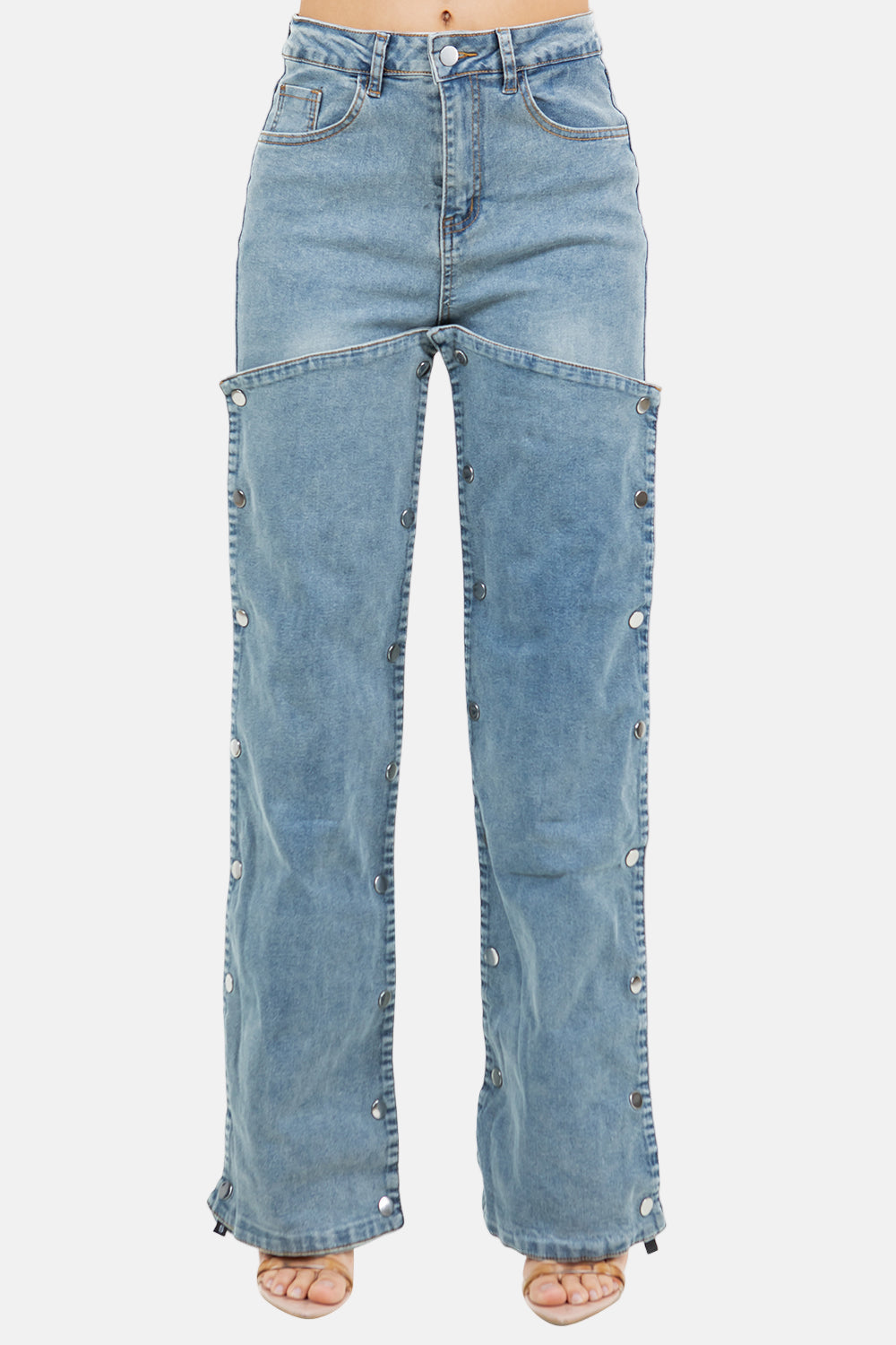 Women Denim Pants with Snap Buttons