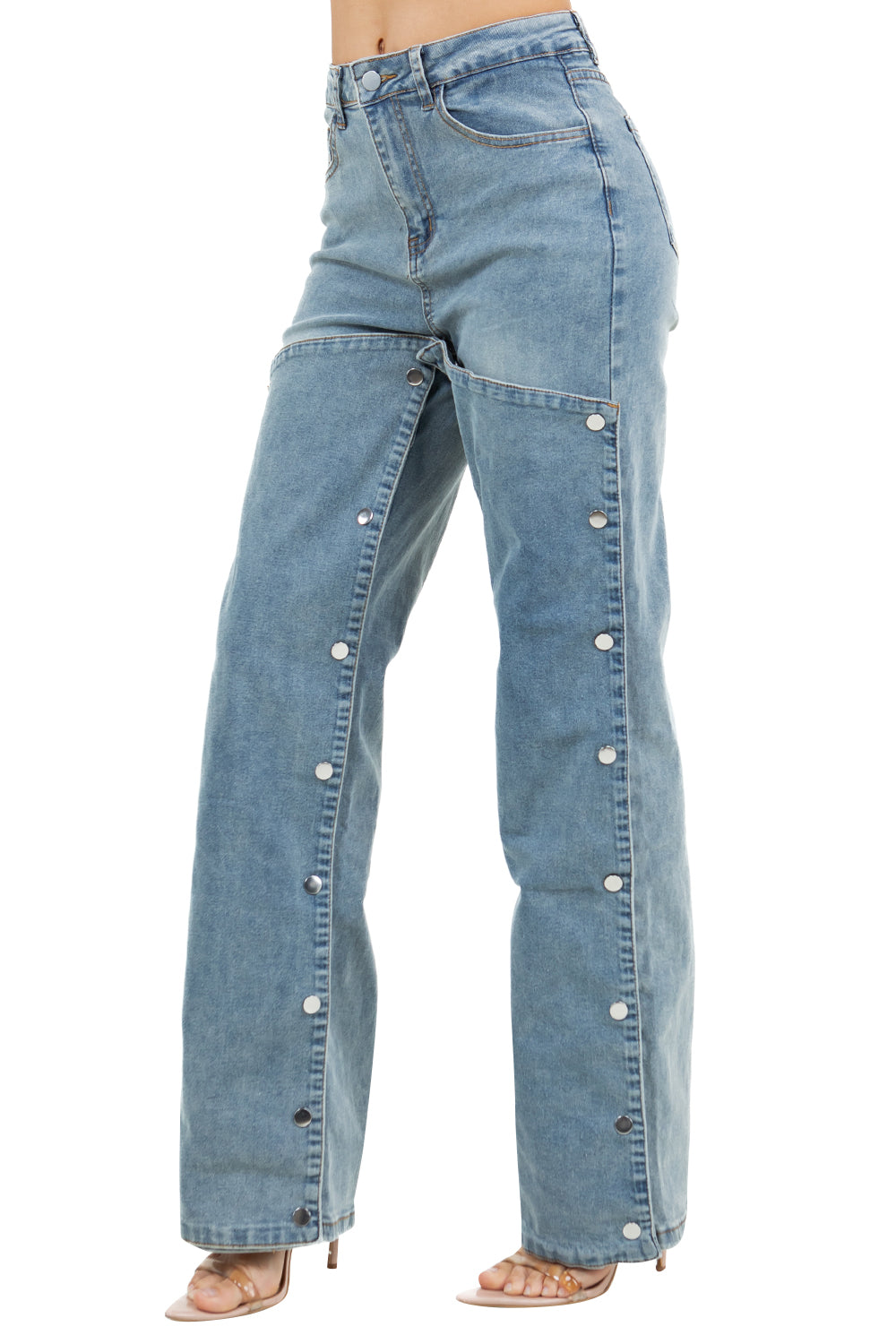 Women Denim Pants with Snap Buttons