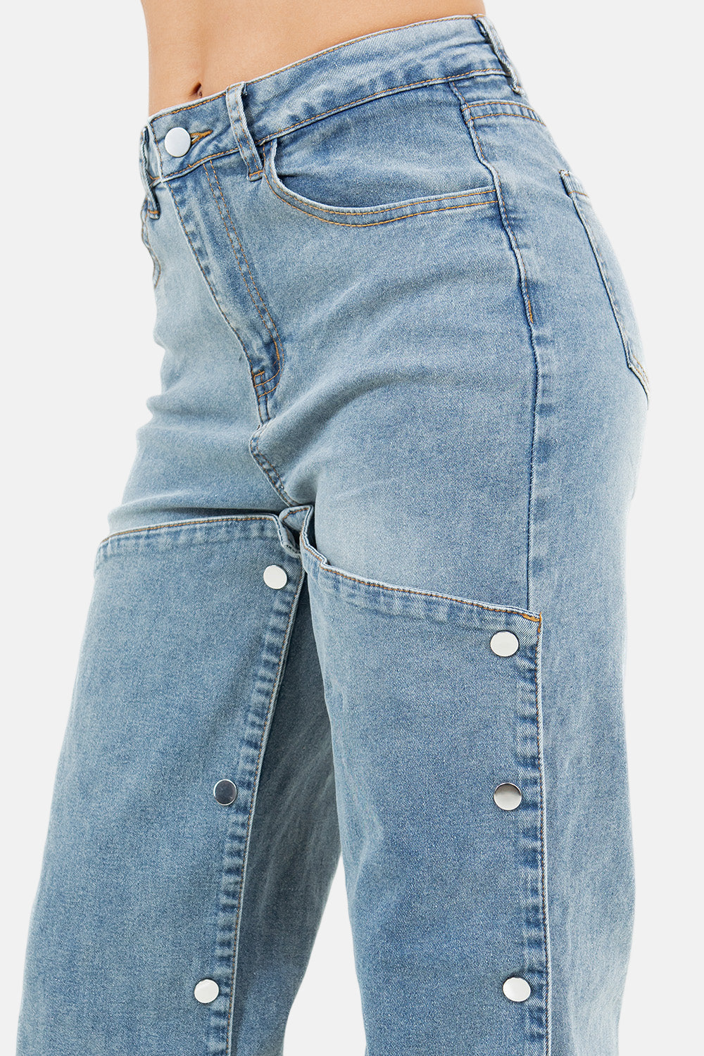 Women Denim Pants with Snap Buttons