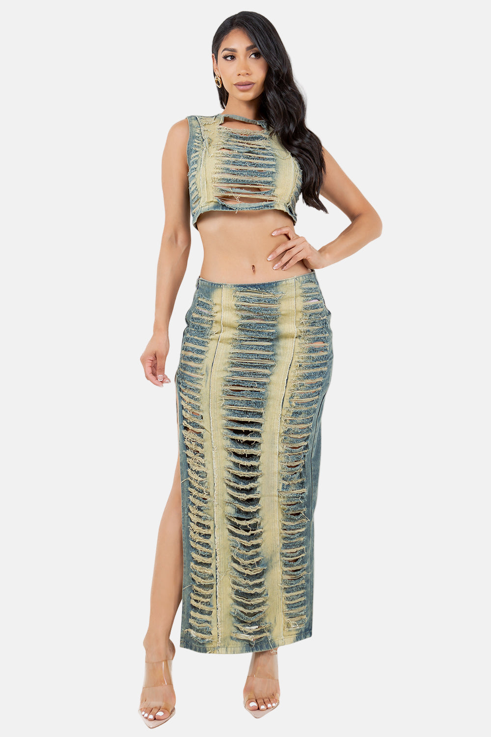 Denim Top & Skirt Two-Piece Set