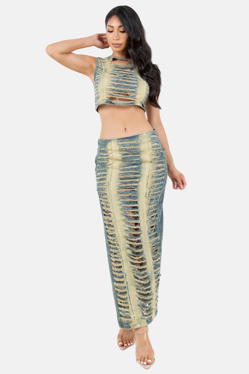 Denim Top & Skirt Two-Piece Set