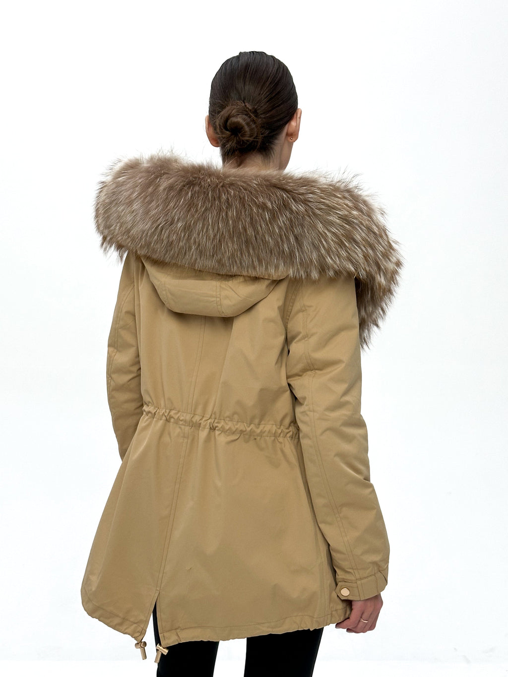 Genuine Silver Fur Trim Parka with Rabbit Fur Insulation Khaki