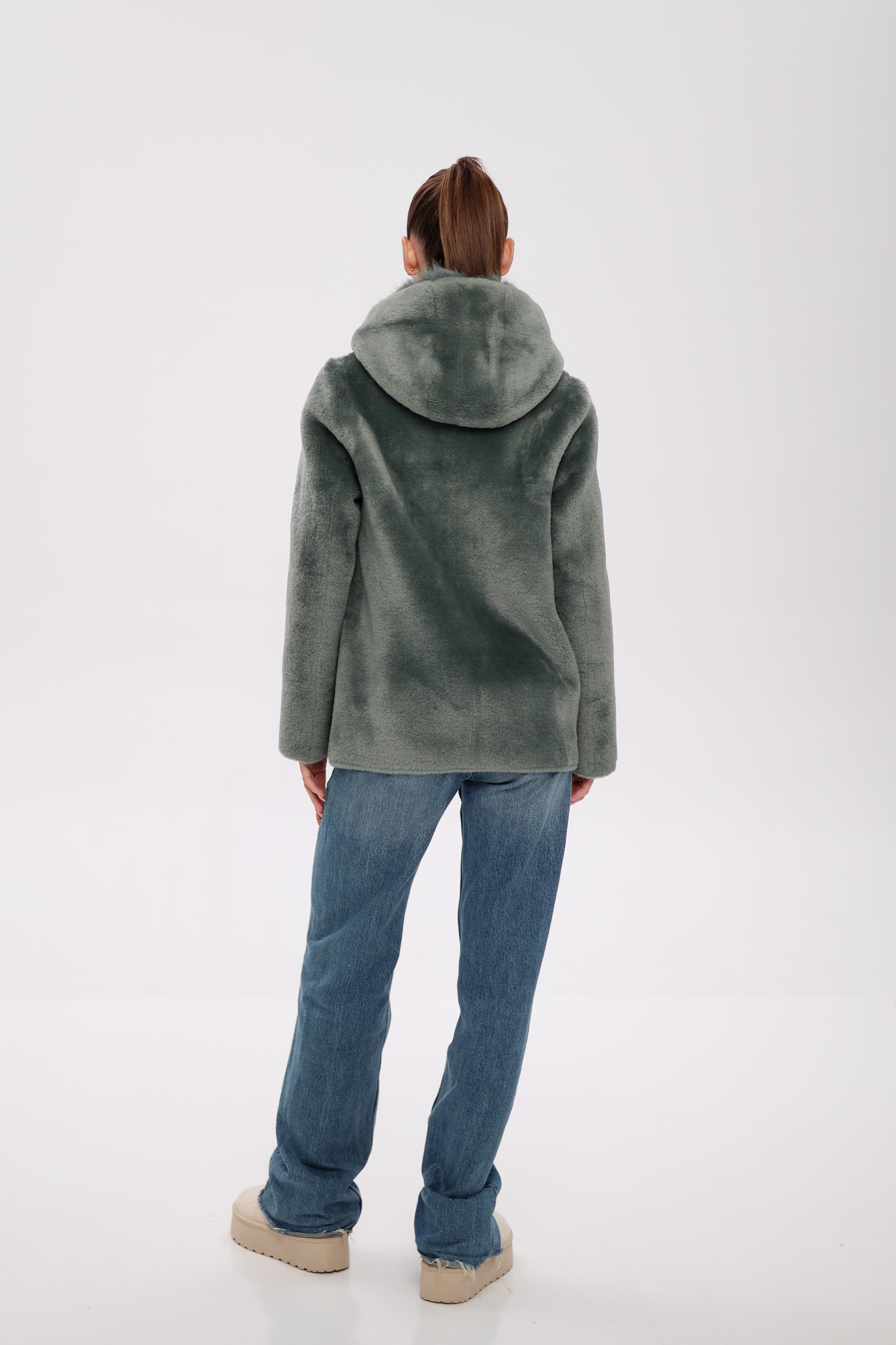 Reversible Hooded Wool Blend Jacket