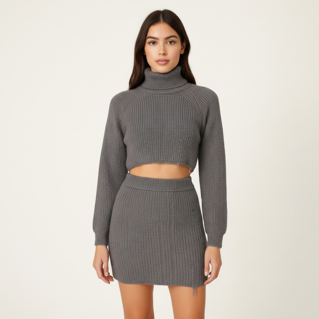 Knit Mock Neck Top and Skirt
