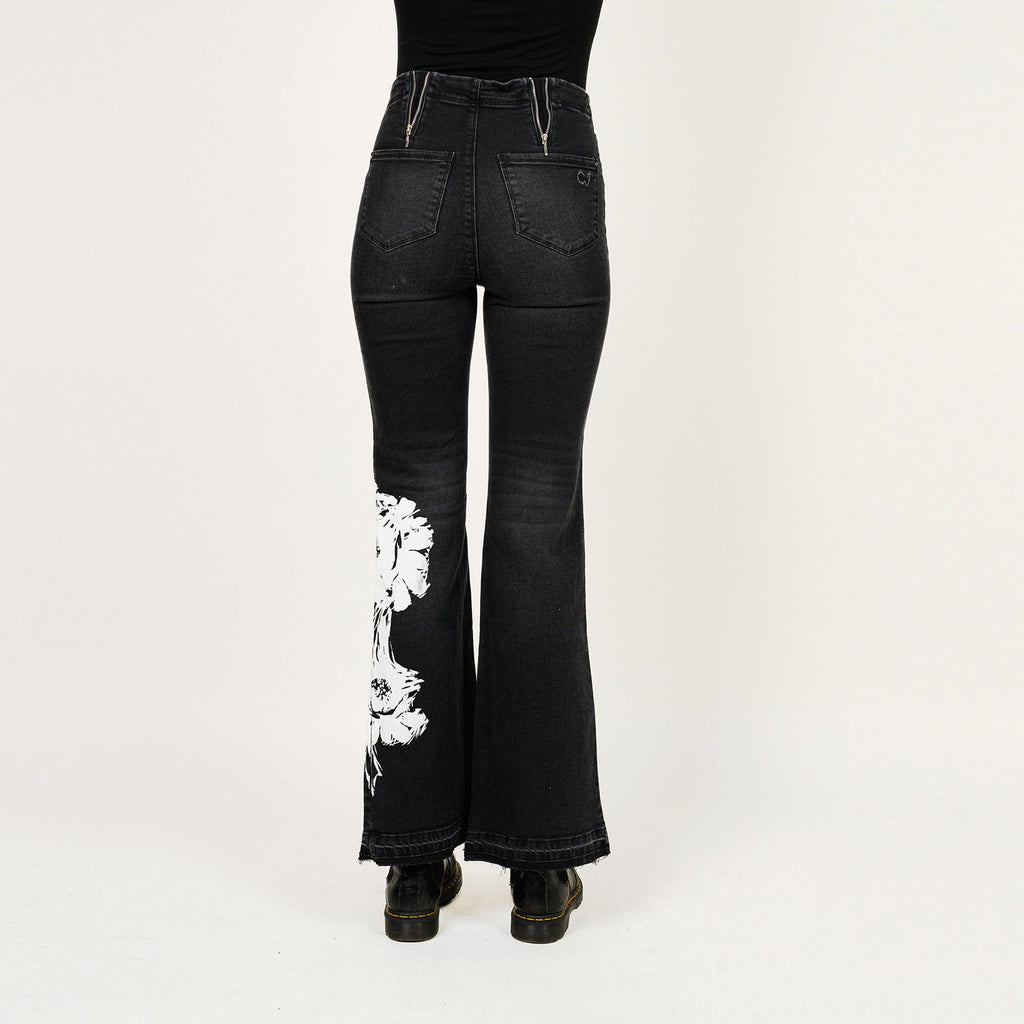 Placement Screen Print Leg Boot Cut Jean