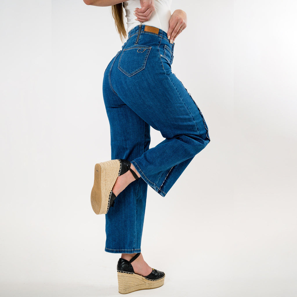 Hi-Low Waist Cropped Palazzo Jeans