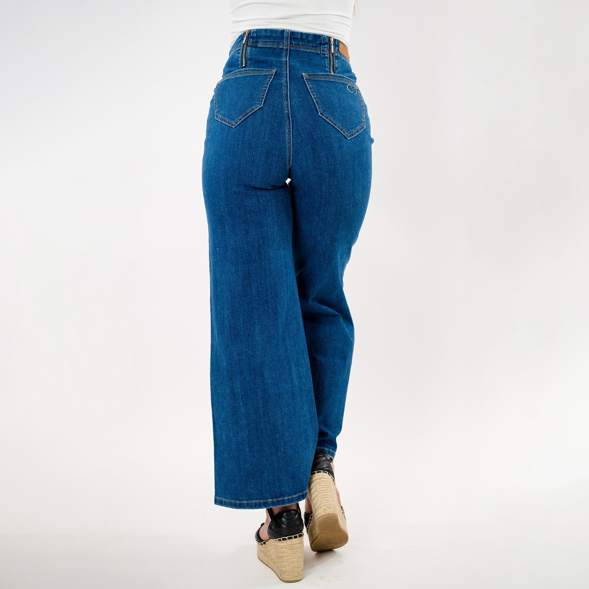 Hi-Low Waist Cropped Palazzo Jeans