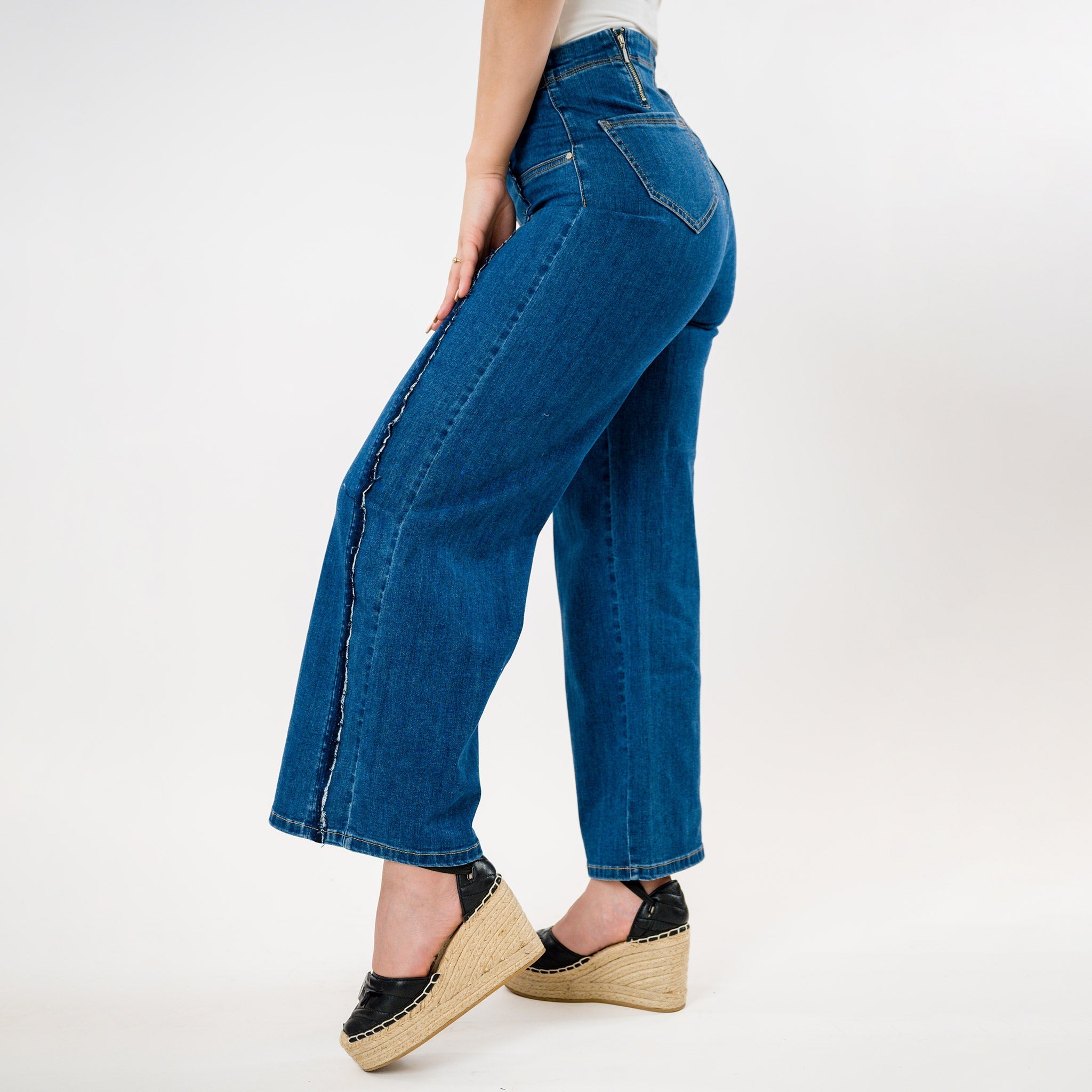 Hi-Low Waist Cropped Palazzo Jeans