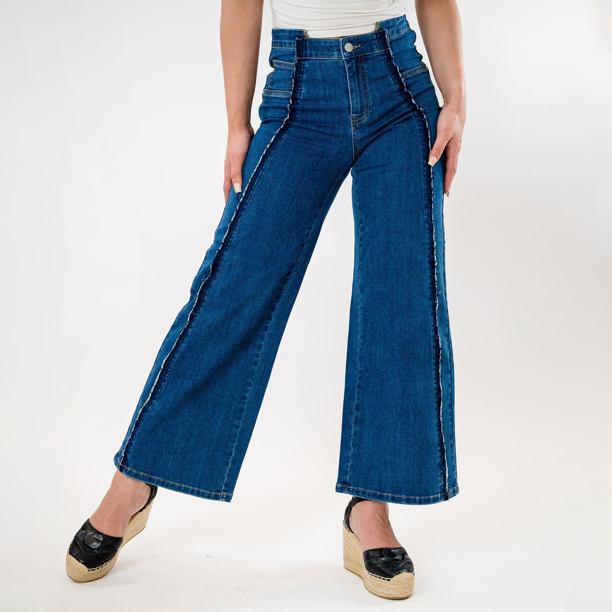 Hi-Low Waist Cropped Palazzo Jeans