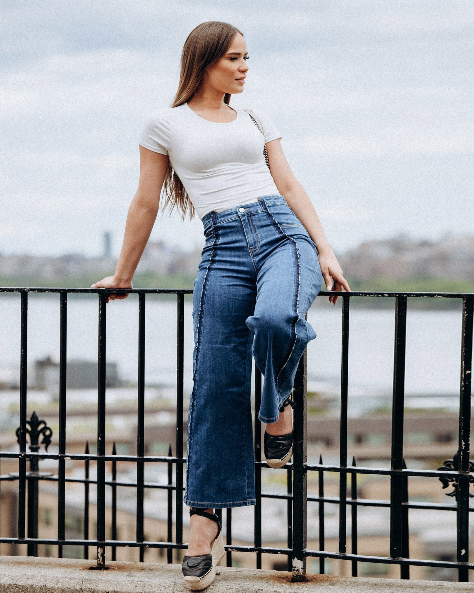 Hi-Low Waist Cropped Palazzo Jeans