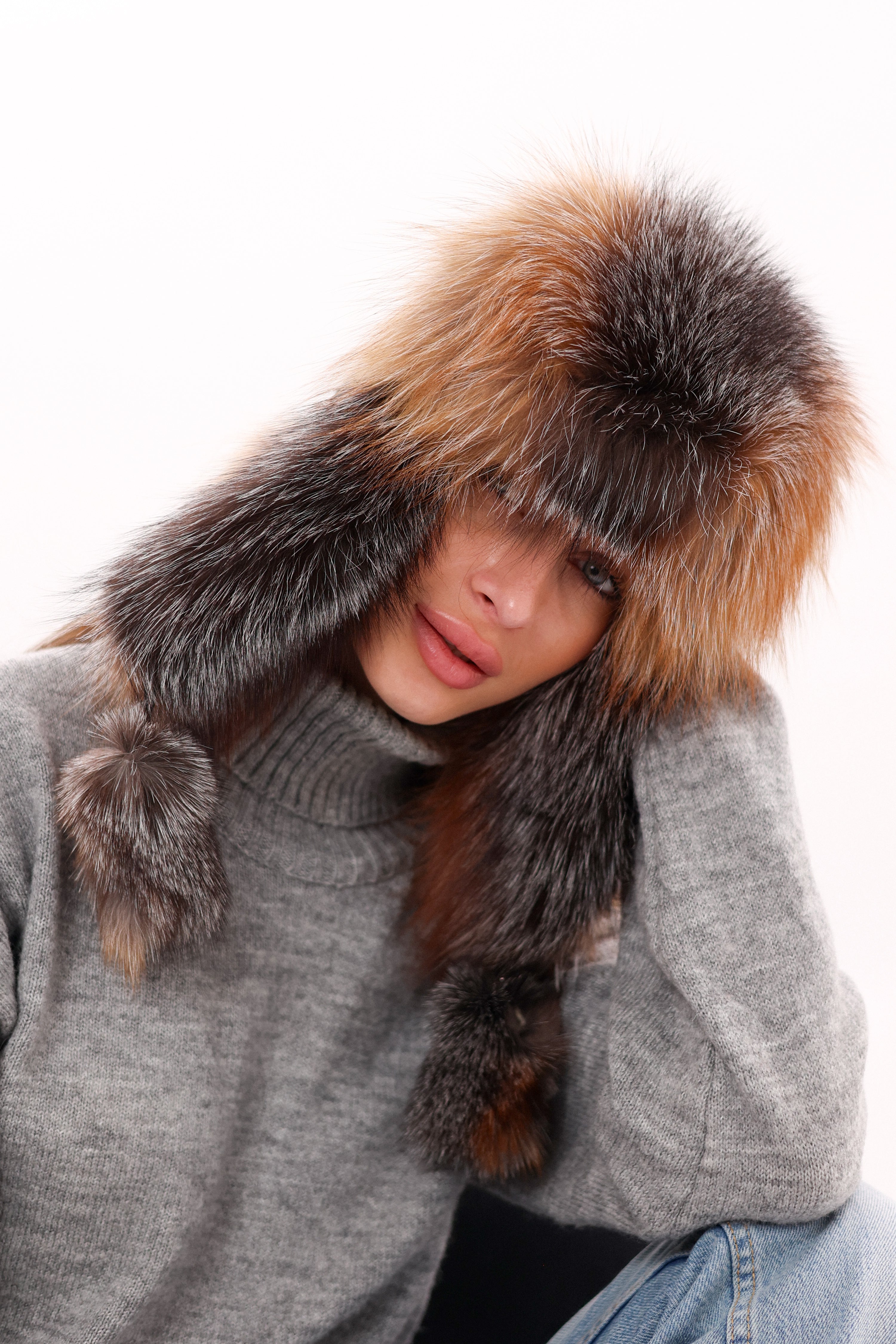 Genuine Silver Fox Fur Leather Hat
