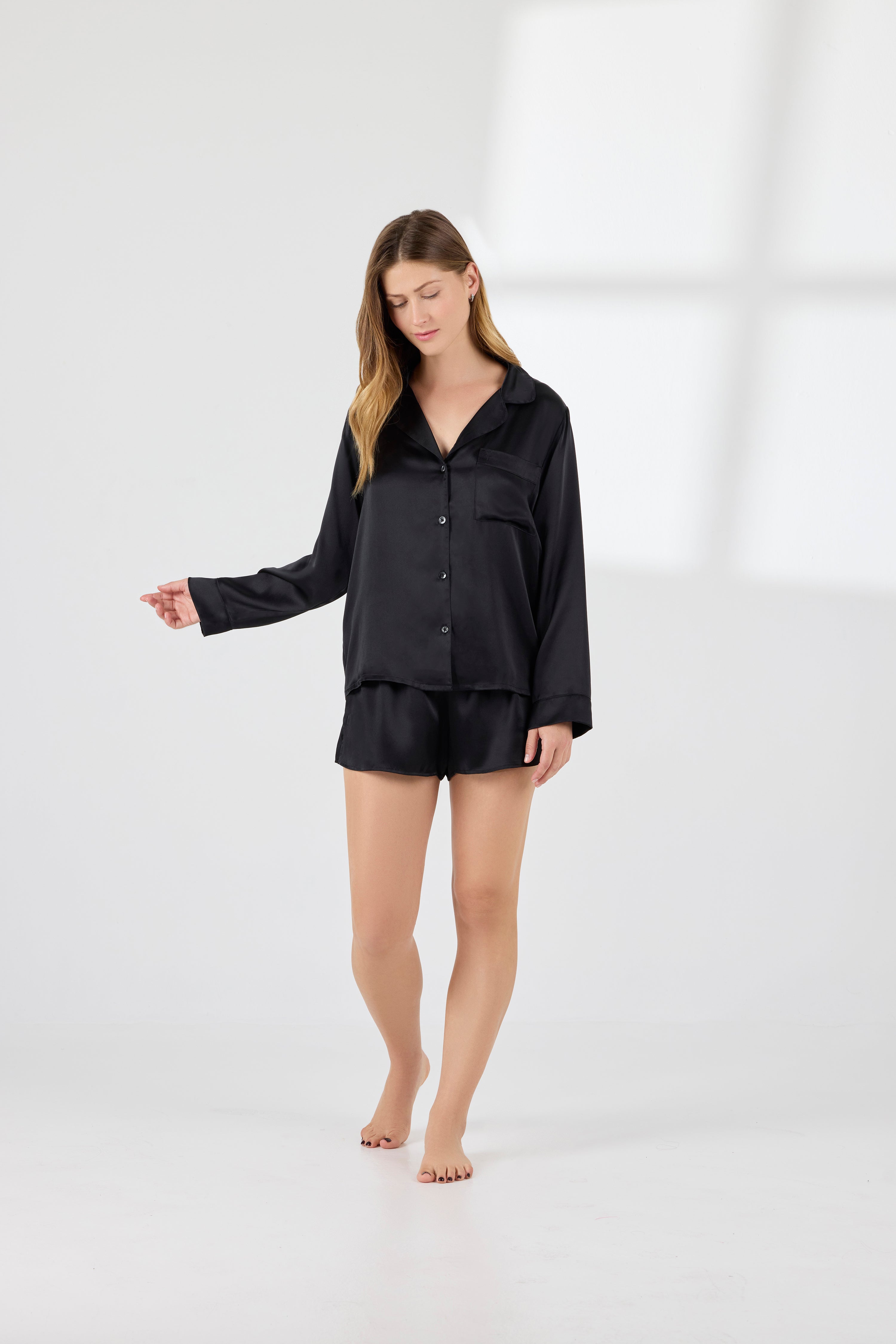 Chloe Silk Lounge Set Black