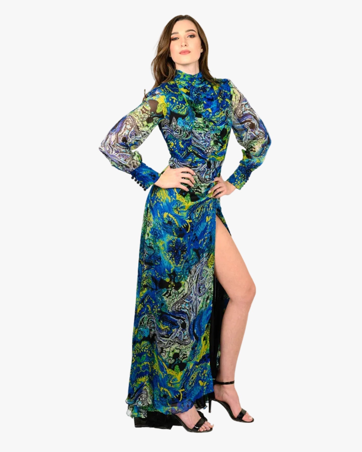 Mock Neck Side Slit Gown